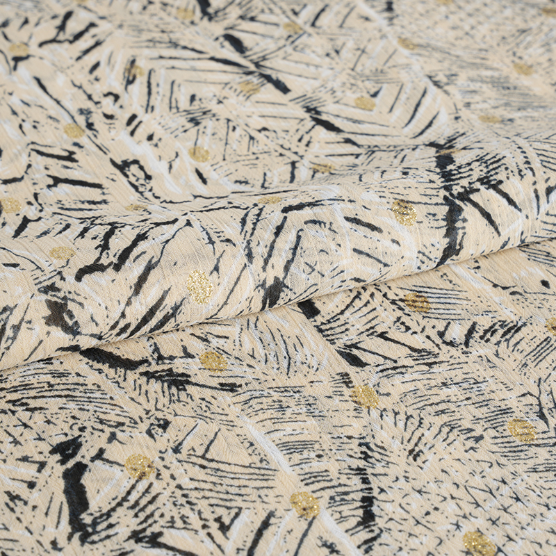 75D シフォン クレープ不規則な乱雑なゴールド紡績プリント生地