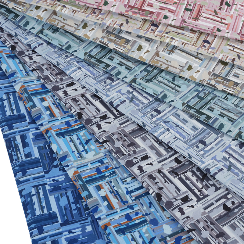 100D * 40S クールシルクコットン抽象的なポジティブとネガティブブロックデジタル印刷生地